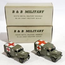 B&B Military White Metal Military Ambulance, a boxed pair