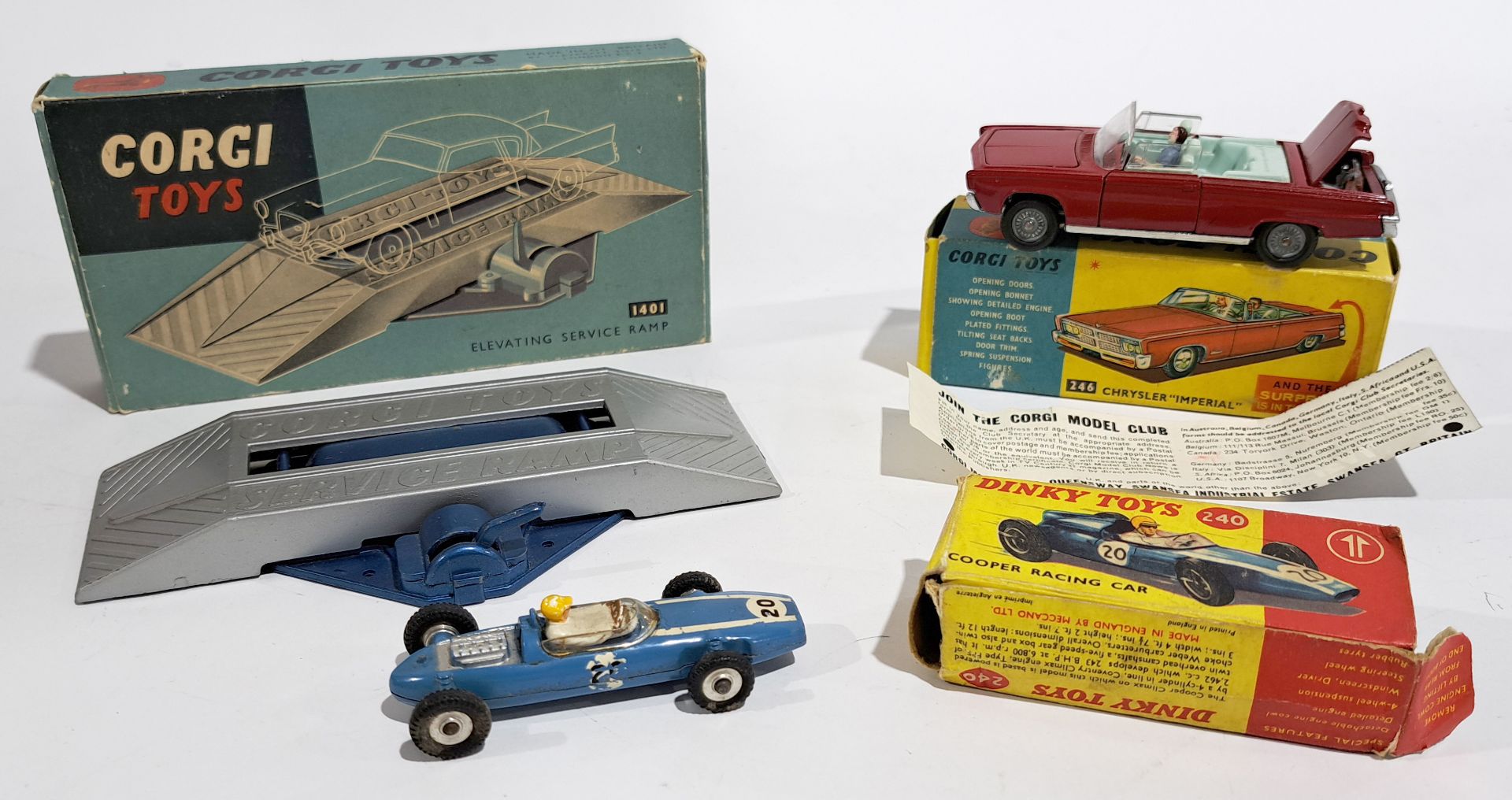 Dinky 240, Corgi 246 & 1401, a boxed group