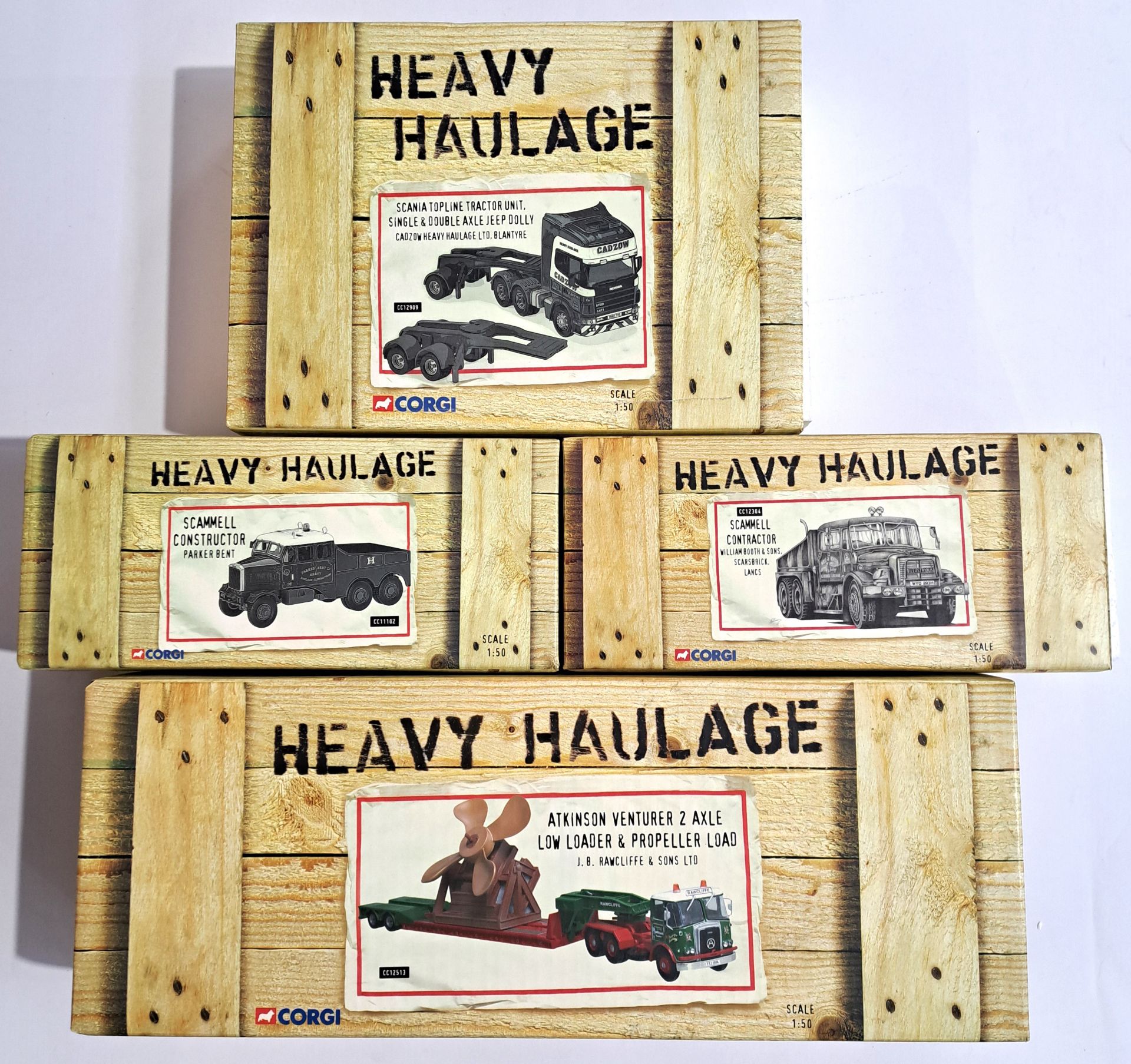 Corgi "Heavy Haulage" a boxed 1:50 scale group comprising of CC12909, CC11102, CC12304 along with...