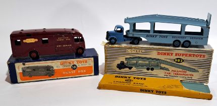 Dinky 982 Pullmore Car Transporter with 794 Loading Ramp & 581 Horse Box, a boxed pair