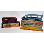 Dinky 982 Pullmore Car Transporter with 794 Loading Ramp & 581 Horse Box, a boxed pair