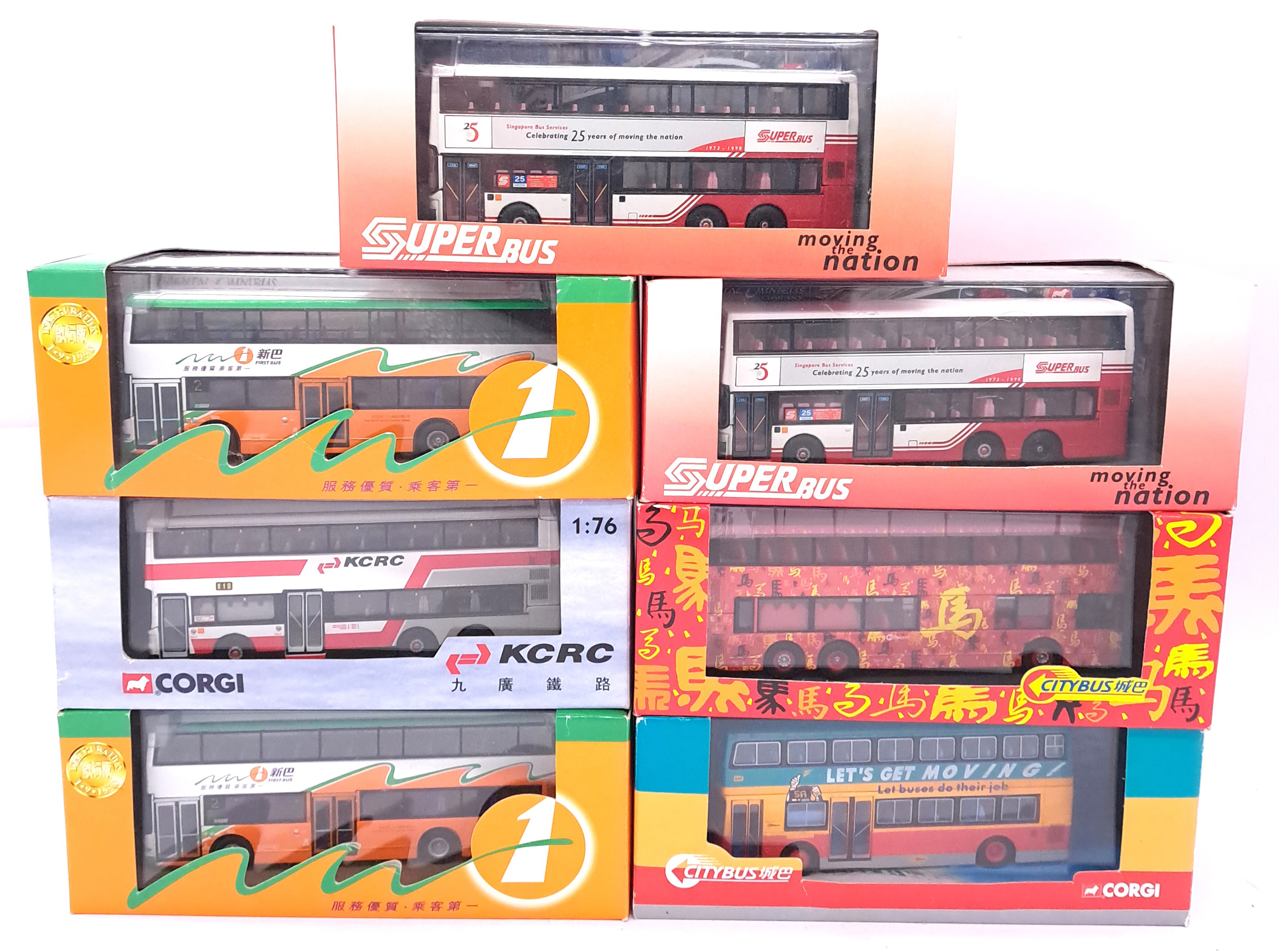 Corgi, a boxed bus group comprising of "Citybus", "Superbus" and similar