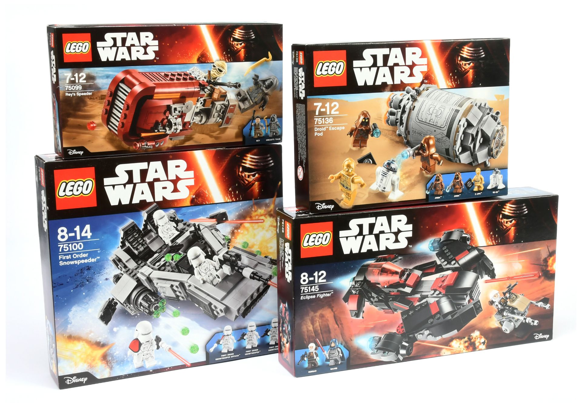 Lego Star Wars Group (1) 75100 First Order Snowspeeder (2) 75145 Eclispe Fighter (3) 75136 Droid ...