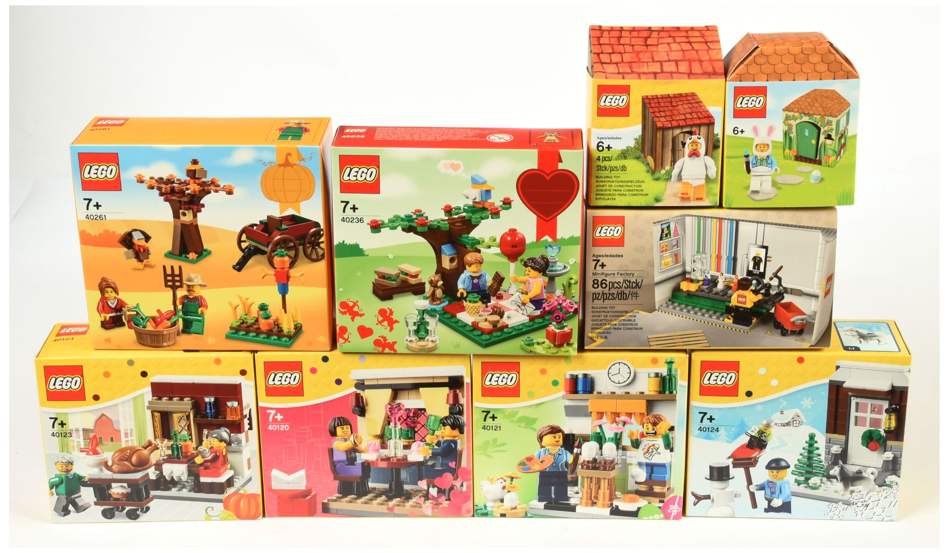 Lego sets x 9 includes 40120 Romantic Valentine's Day, 40121 Painting Easter Eggs, 40236 Romantic...