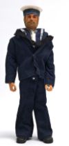 Palitoy Vintage Action Man Sailor, blonde flock hair and beard, blue pants, eagle-eyes, gripping ...