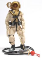 Palitoy Vintage Action Man Deep Sea Diver, brown painted head figure with hard plastic hands, wea...