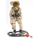 Palitoy Vintage Action Man Deep Sea Diver, brown painted head figure with hard plastic hands, wea...