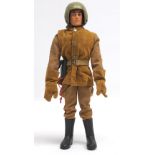 Palitoy Vintage Action Man Despatch Rider, dark flock hair, blue pants, eagle-eyes, gripping hand...