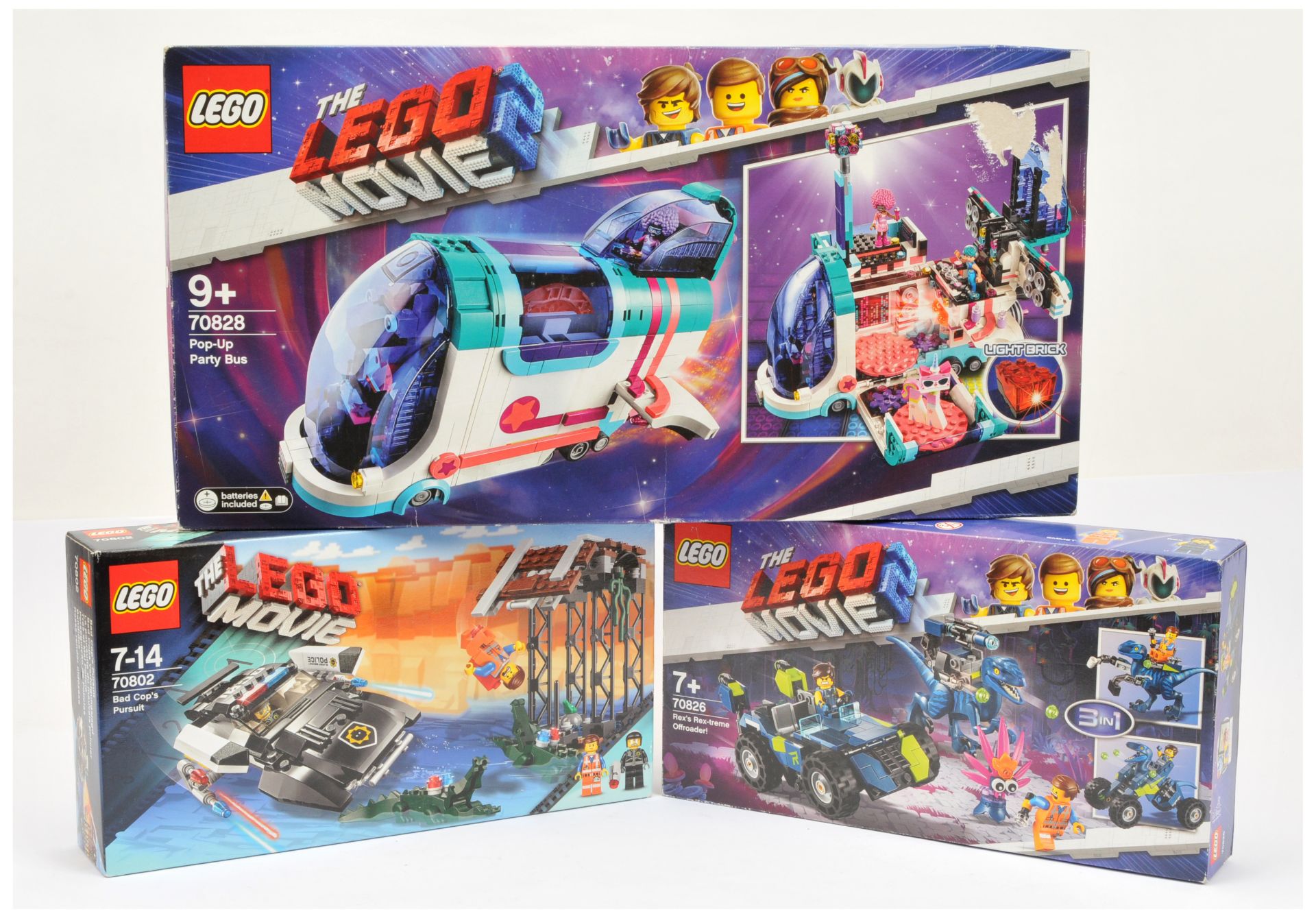 Lego The Movie group to include (1) 70802 Bad Cop's Pursuit, (2) 70826 Rex's Rex-treme Offroader!...