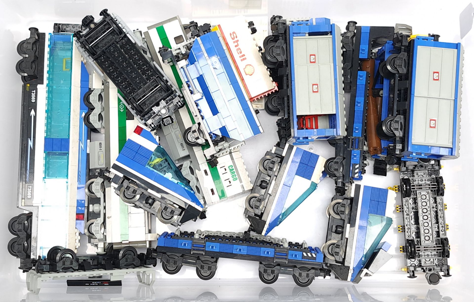 Lego Railway a mixed group of items including green and white Cargo Power Locomotive & carriage, ...