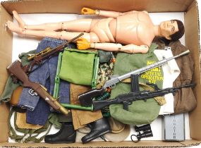 Palitoy Action Man vintage, unboxed group to include undressed flock head, gripping hands figure ...