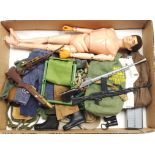Palitoy Action Man vintage, unboxed group to include undressed flock head, gripping hands figure ...