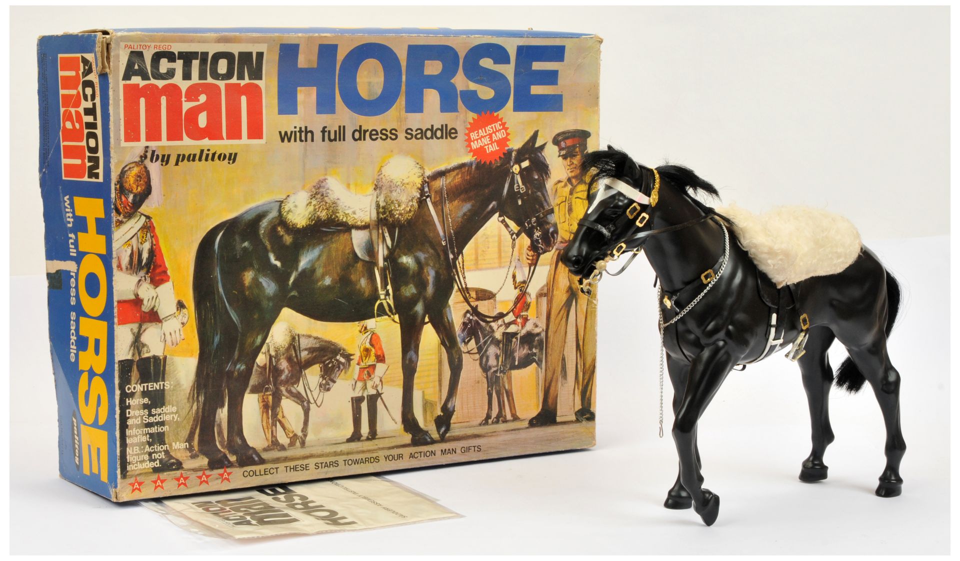 Palitoy Action Man vintage 34711 Horse with Saddle and Stirrups, Good, with Saddlery Assembly Ins...