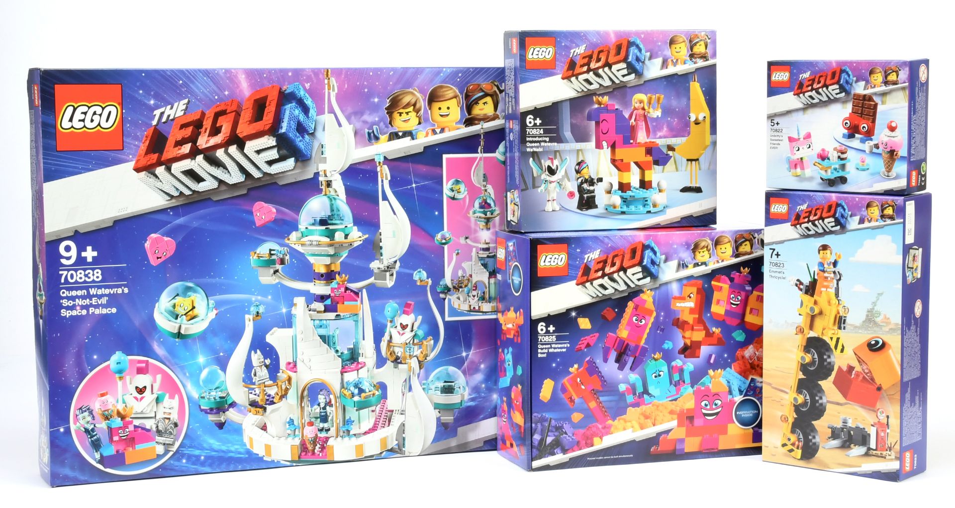 Lego the Movie sets x 5 includes 70838 Queen Watevra's 'So-Not-Evil' Space Palace, 70822 Unikitty...