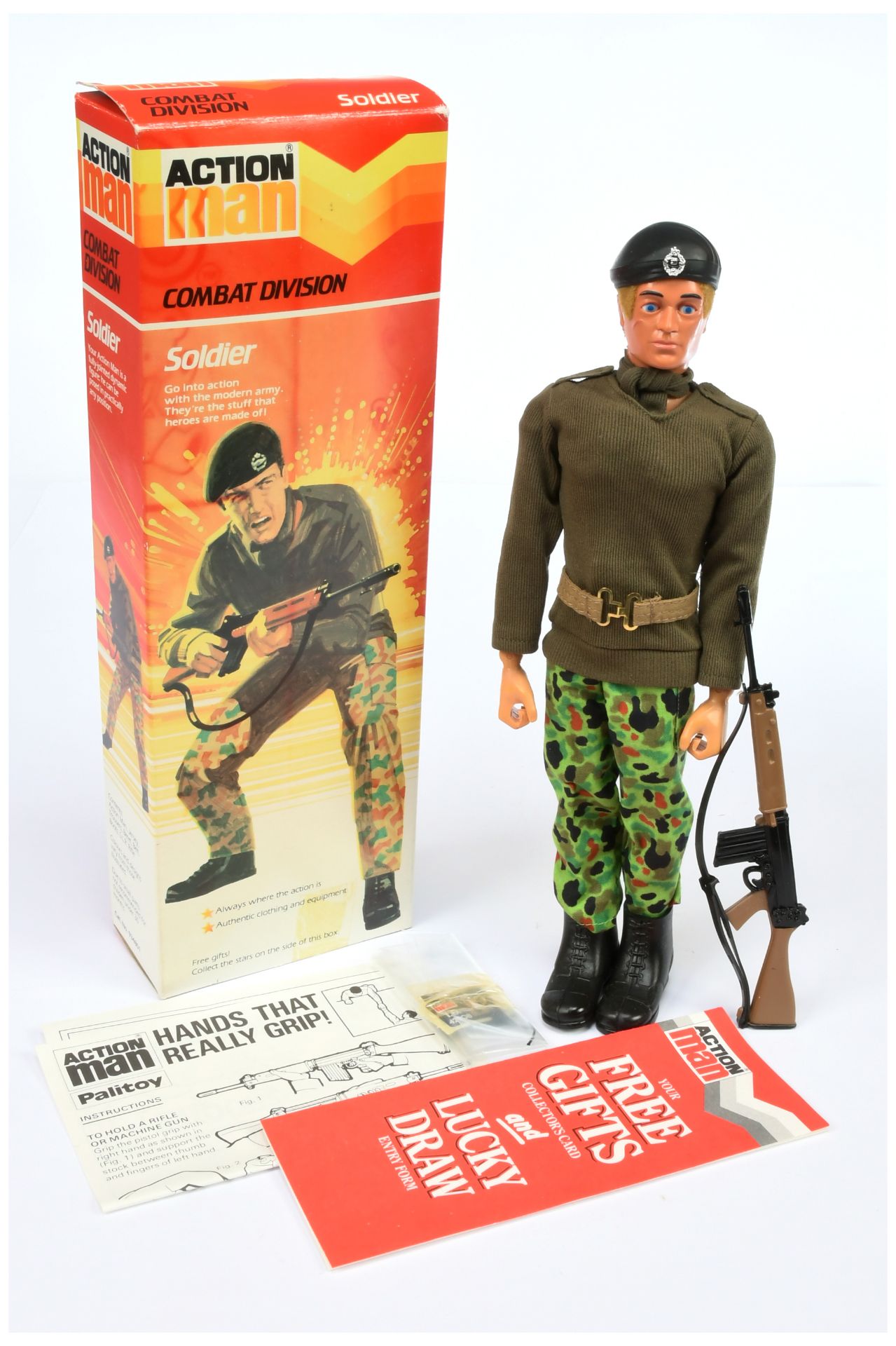 Palitoy Action Man Vintage Combat Division Soldier - dynamic body with combat uniform and SLR rif...