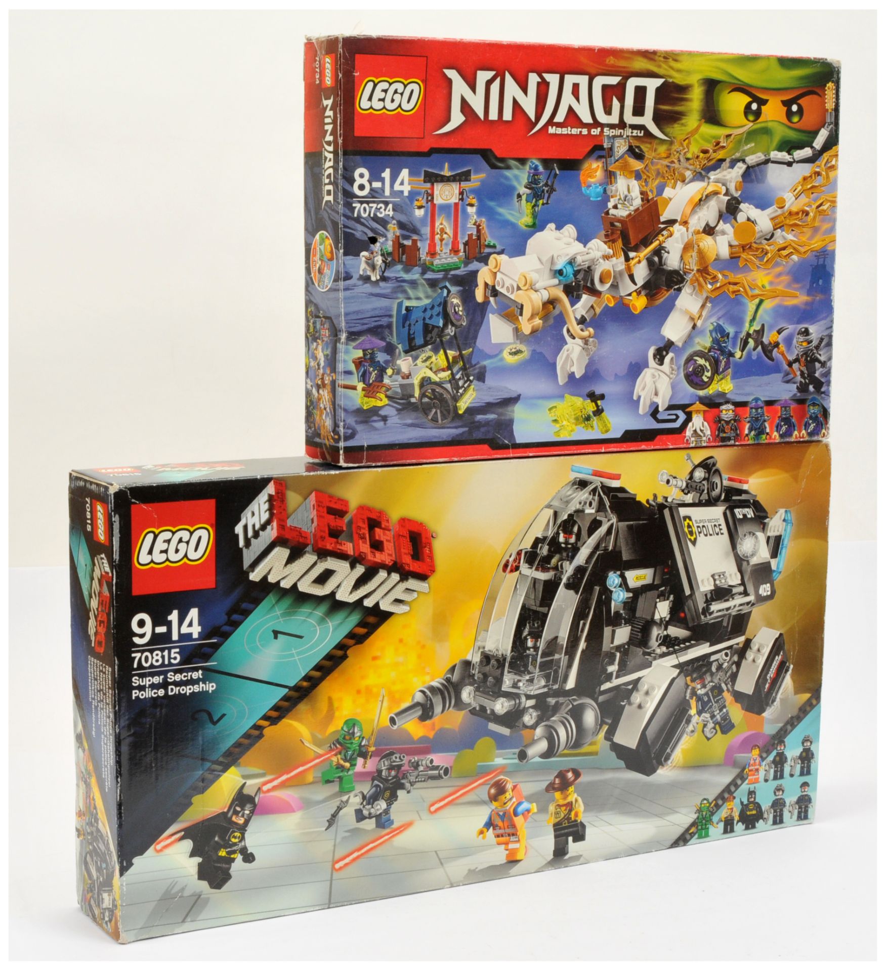 Lego boxed pair (1) Ninjago - Masters of Spinjutsu - 70734 Master Wu Dragon, (2) The Movie - 7081...