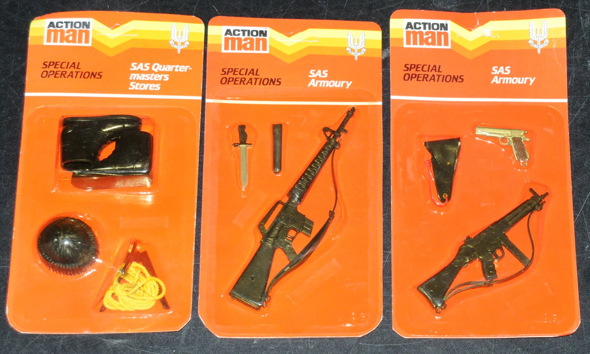 Palitoy Action Man Vintage accessory packs group (1) SAS Armoury Special Operations - Rifle, Pist...