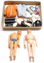 Palitoy Action Man vintage, unboxed group to include 2 x undressed flock head, gripping hands fig...
