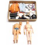 Palitoy Action Man vintage, unboxed group to include 2 x undressed flock head, gripping hands fig...