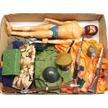 Palitoy Action Man vintage, unboxed group to include undressed eagle eyed, gripping hands figure ...