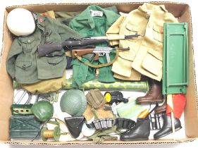 Palitoy Action Man vintage loose clothing/accessories to include guns, various part outfits, helm...