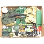 Palitoy Action Man vintage loose clothing/accessories to include guns, various part outfits, helm...