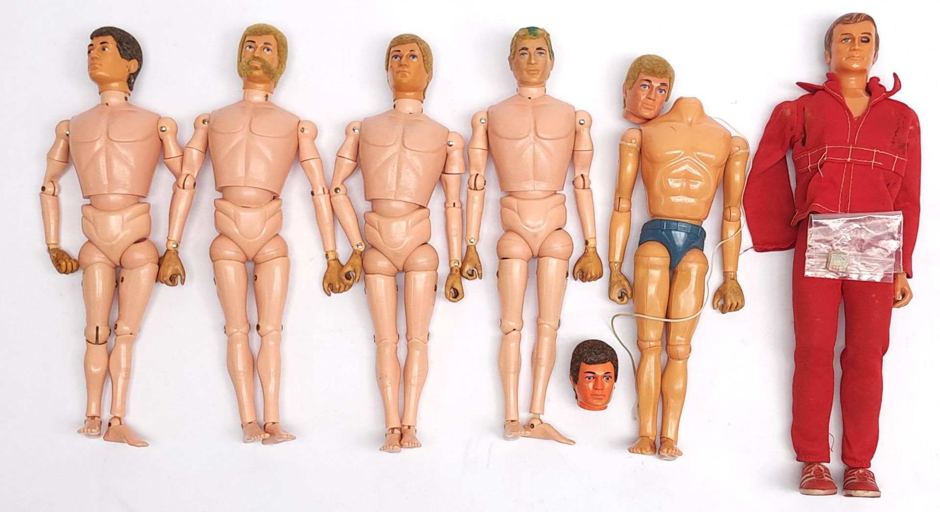 Palitoy Action Man vintage flock head figures/loose/undressed, a group which appear to be general...