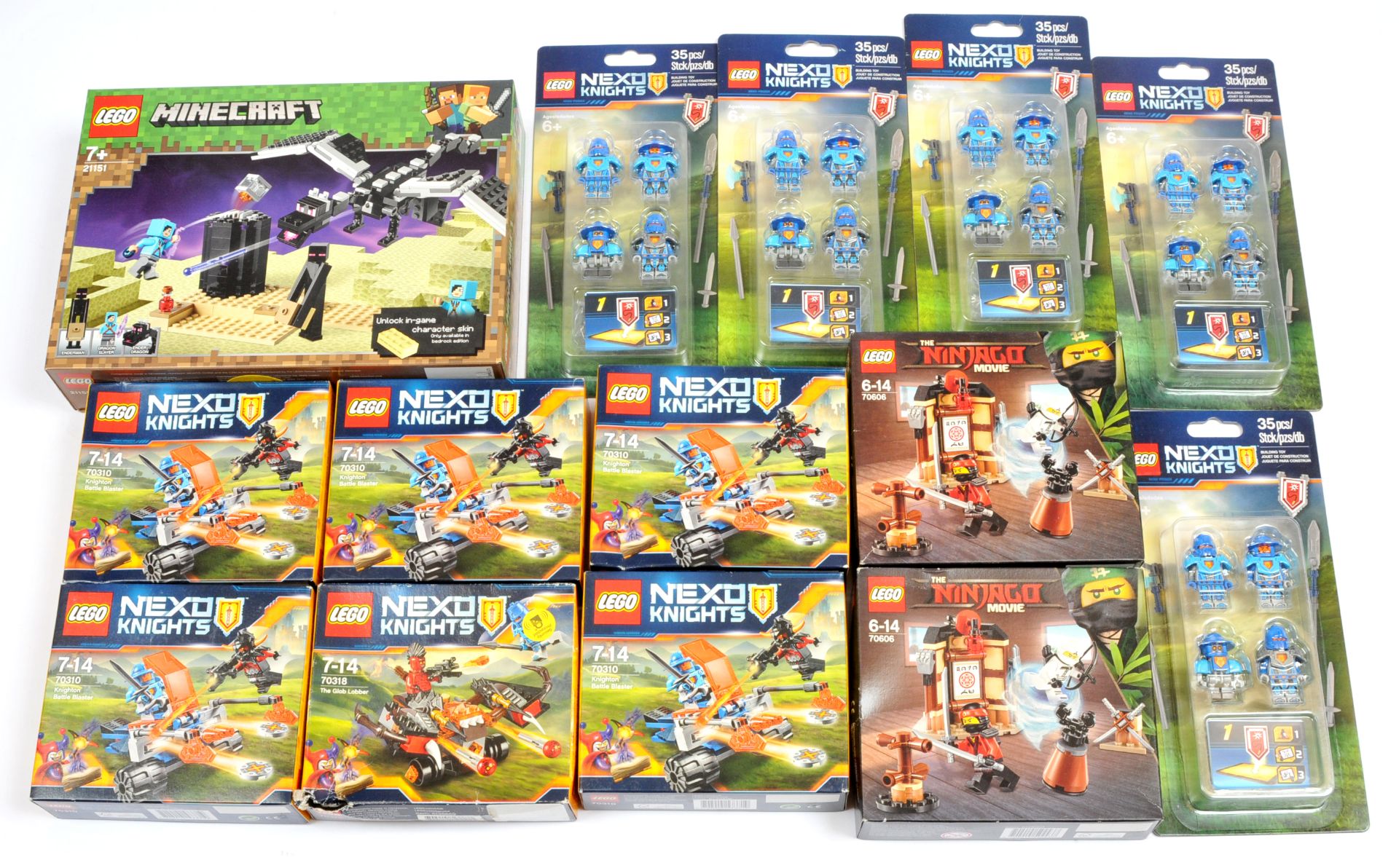 Lego mixed sets x 14 includes 21151 Minecraft - The End Battle Dragon, 70310 x 5 Nexo Knights - K...