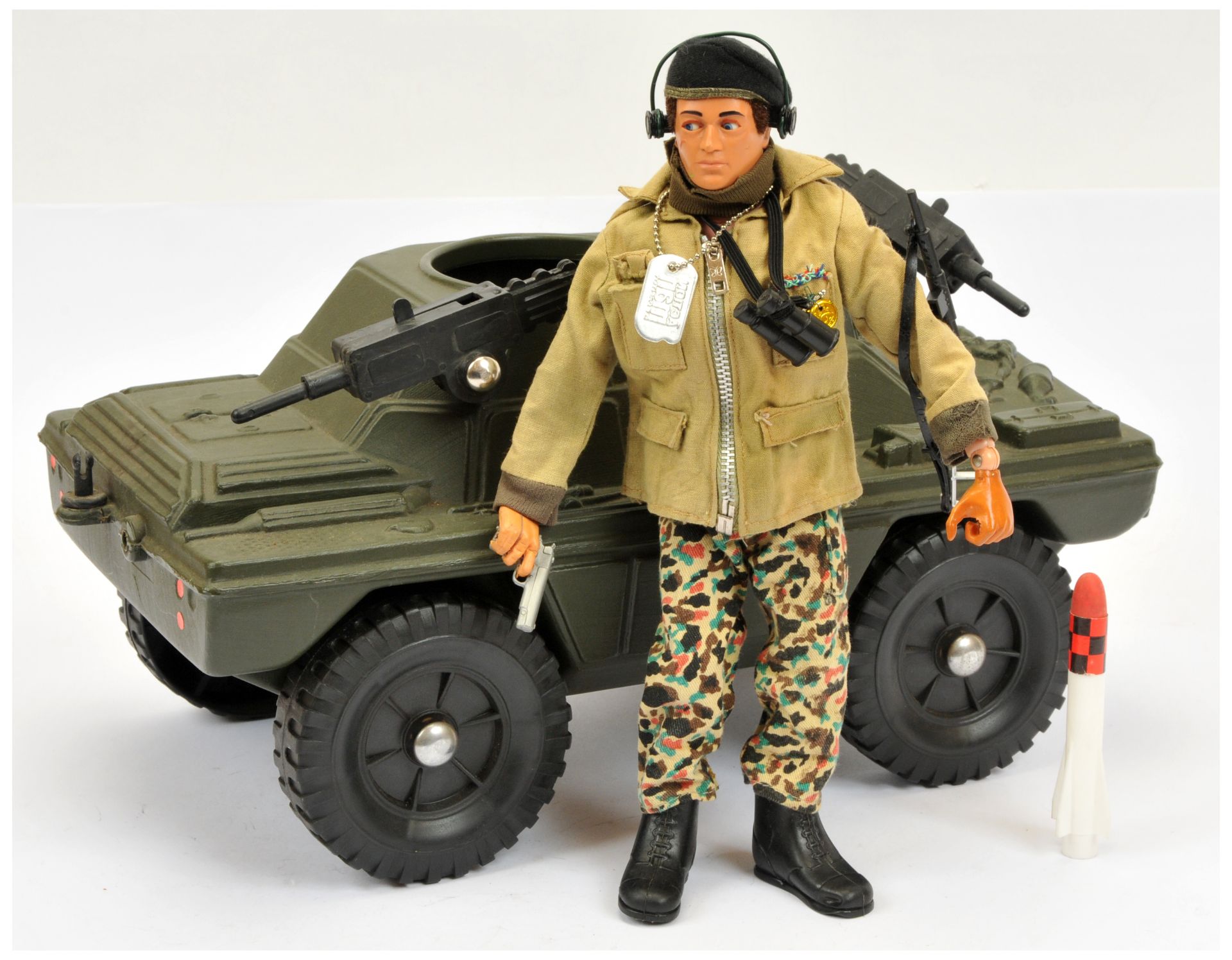 Action Man Vintage pair includes (1) loose Palitoy flock head dressed figure - not checked for co...