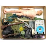 Palitoy Action Man vintage, unboxed group to include undressed flock head, gripping hands figure ...