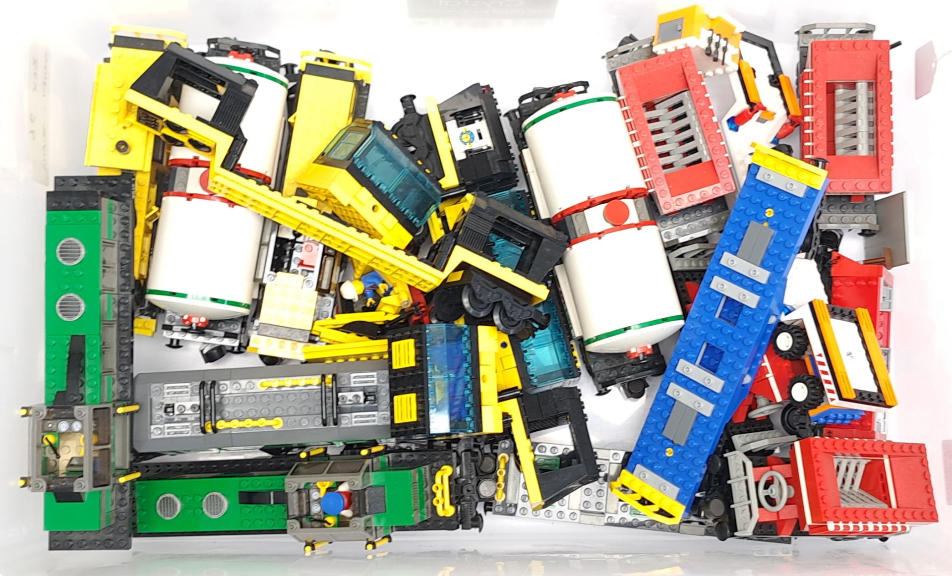 Lego Railway a mixed group of items including green and black Diesel Type Locomotives, also yello...