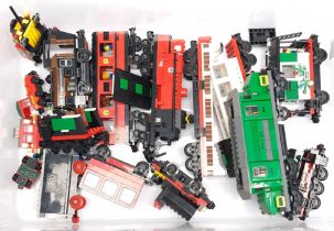 Lego Railway a mixed group of items including green and black Diesel Type Locomotive, also Steam ...