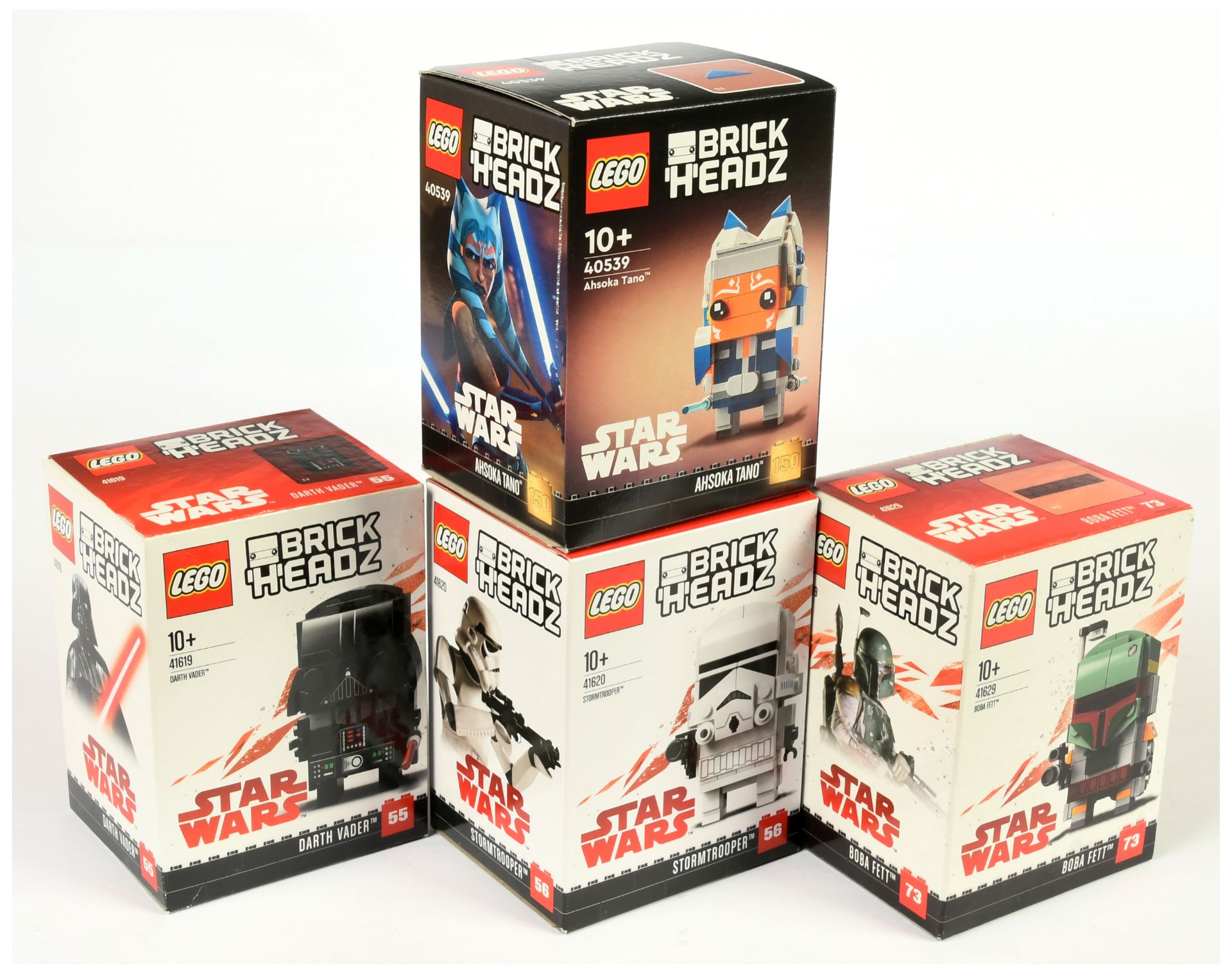 Lego Star Wars Brickheadz x 4 to include 40539 Ahsoka Tano, 41619 Darth Vader, 41620 Stormtrooper...