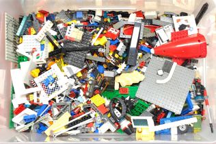 Lego a large unboxed quantity of loose items to include various colour parts, part built models, ...