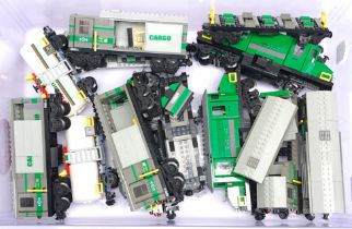 Lego Railway a mixed group of items including green and black Locomotive & & similar rolling stoc...