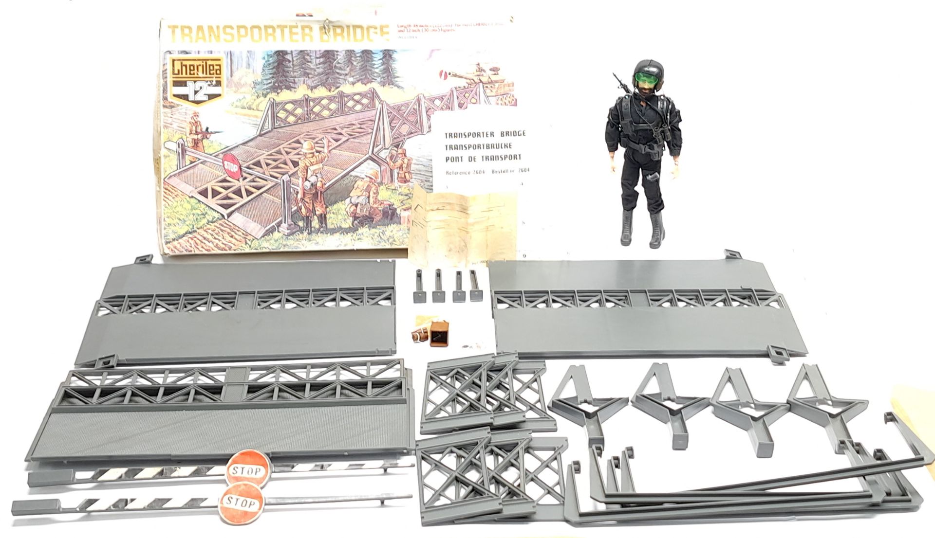 Action Man Vintage group includes Cherilea Transporter Bridge with ramps, supports, lifting barri...