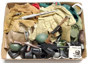 Palitoy Action Man vintage loose clothing/accessories to include guns, various part outfits, helm...