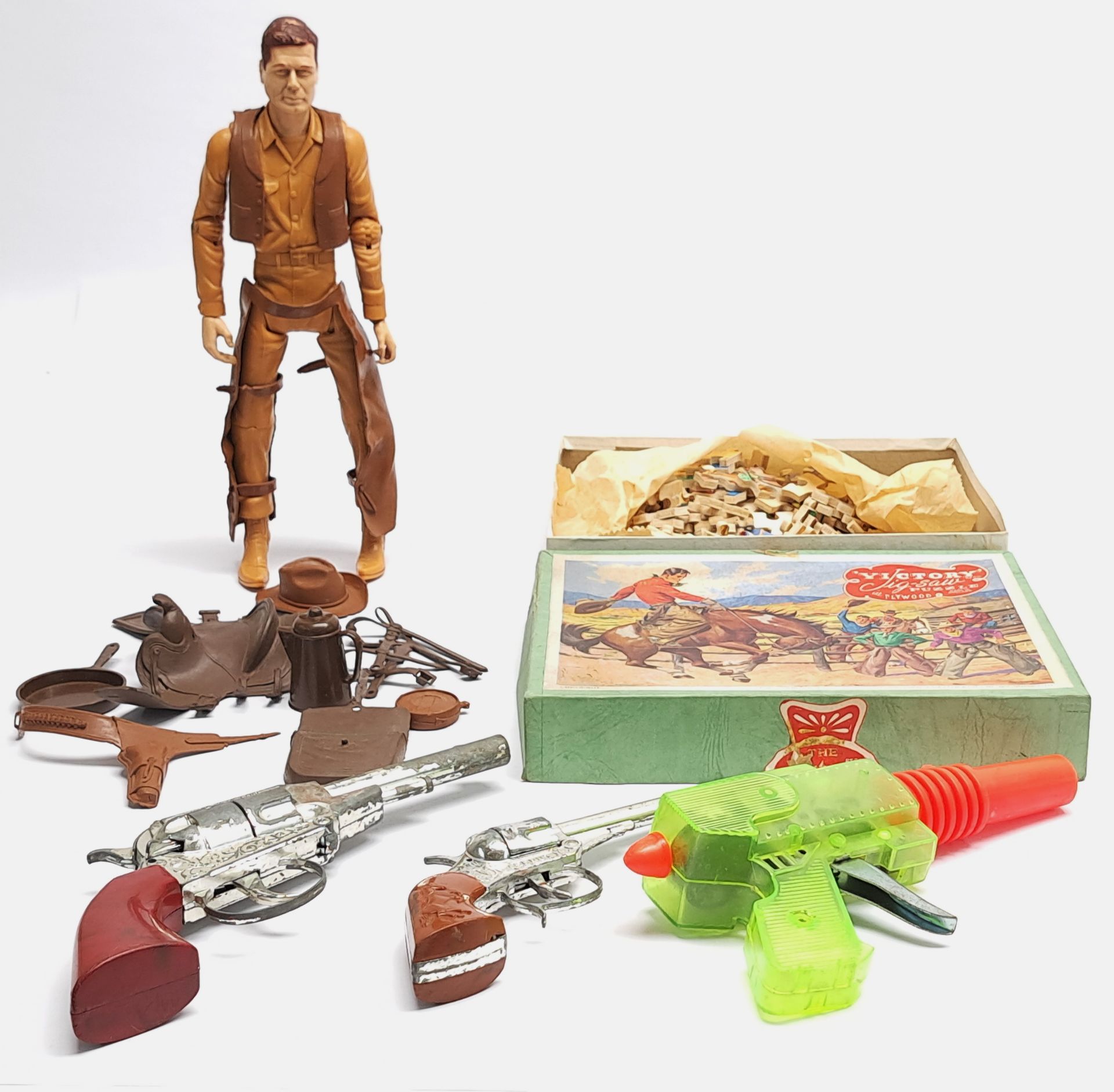 Marx Toys vintage Johnny West figure complete with loose accessories including saddle, coffee pot...