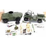 Palitoy Action Man Vintage unboxed group comprising (1) 34713 Land Rover - with fold-down windscr...