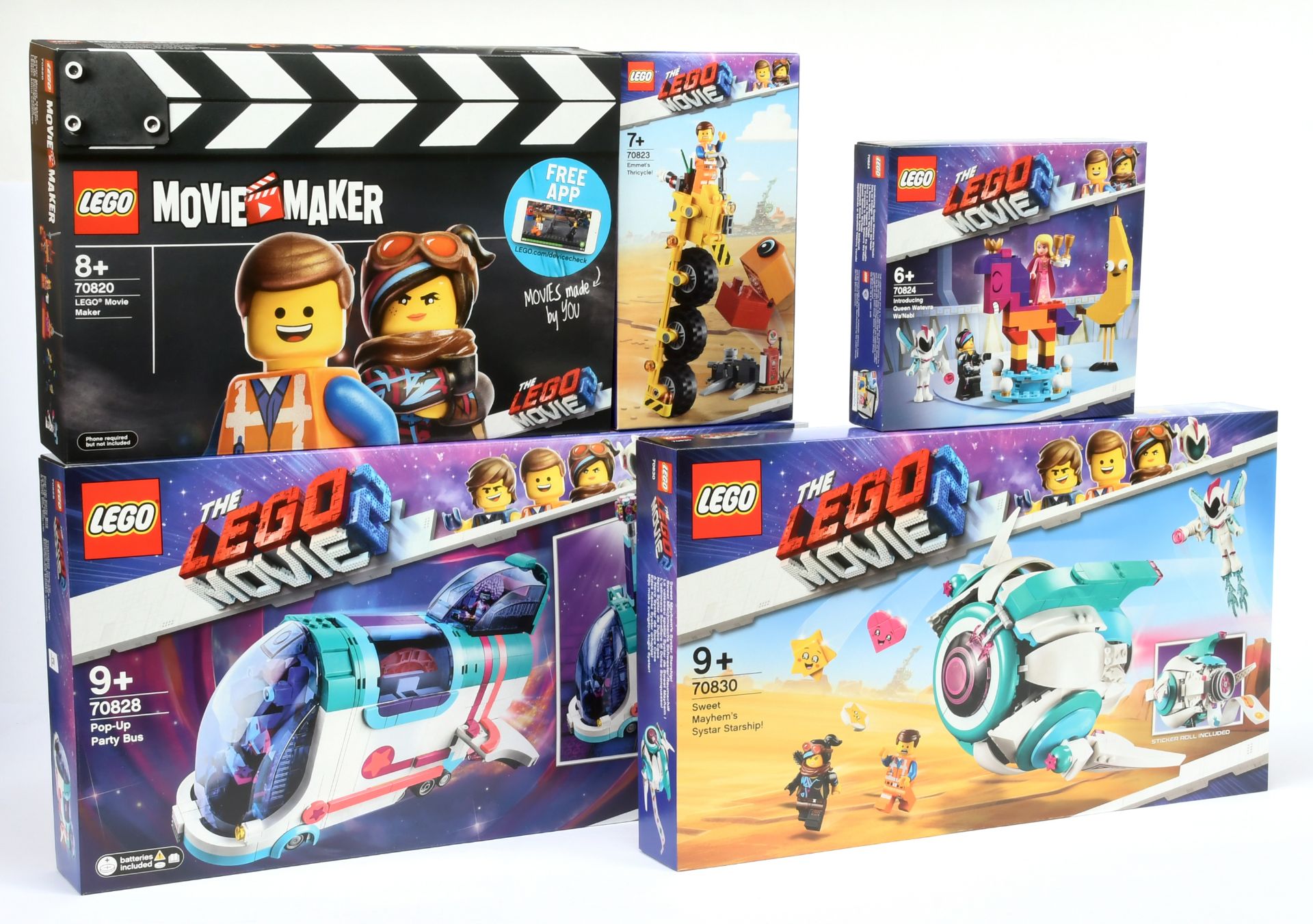 Lego the Movie sets x 5 includes 70820 Movie Maker, 70823 Emmet's Thricycle, 70824 Introducing Qu...