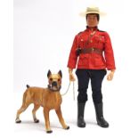 Palitoy Vintage Action Man Royal Canadian Mounted Police, dark flock hair, blue pants, eagle-eyes...