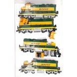 Lego Railway a group of Diesel Type Locomotives with "BNSF" logos, 