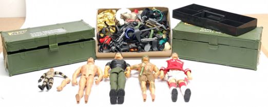 Hasbro modern Action Man, loose figures, part uniforms, weapons, 2 x ammo/kit storage boxes (1 ha...