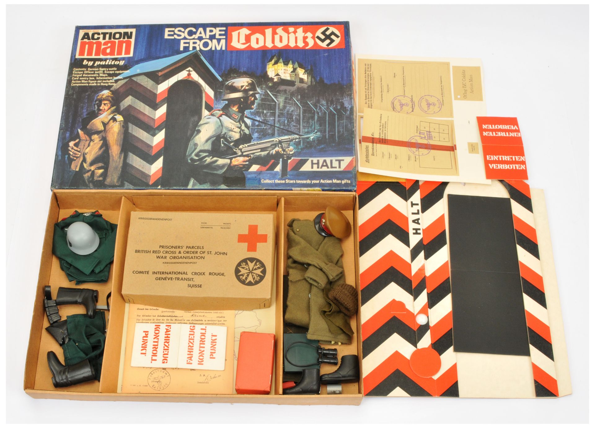 Palitoy Action Man Vintage "Escape from Colditz" box set comprising German and British Uniforms, ...