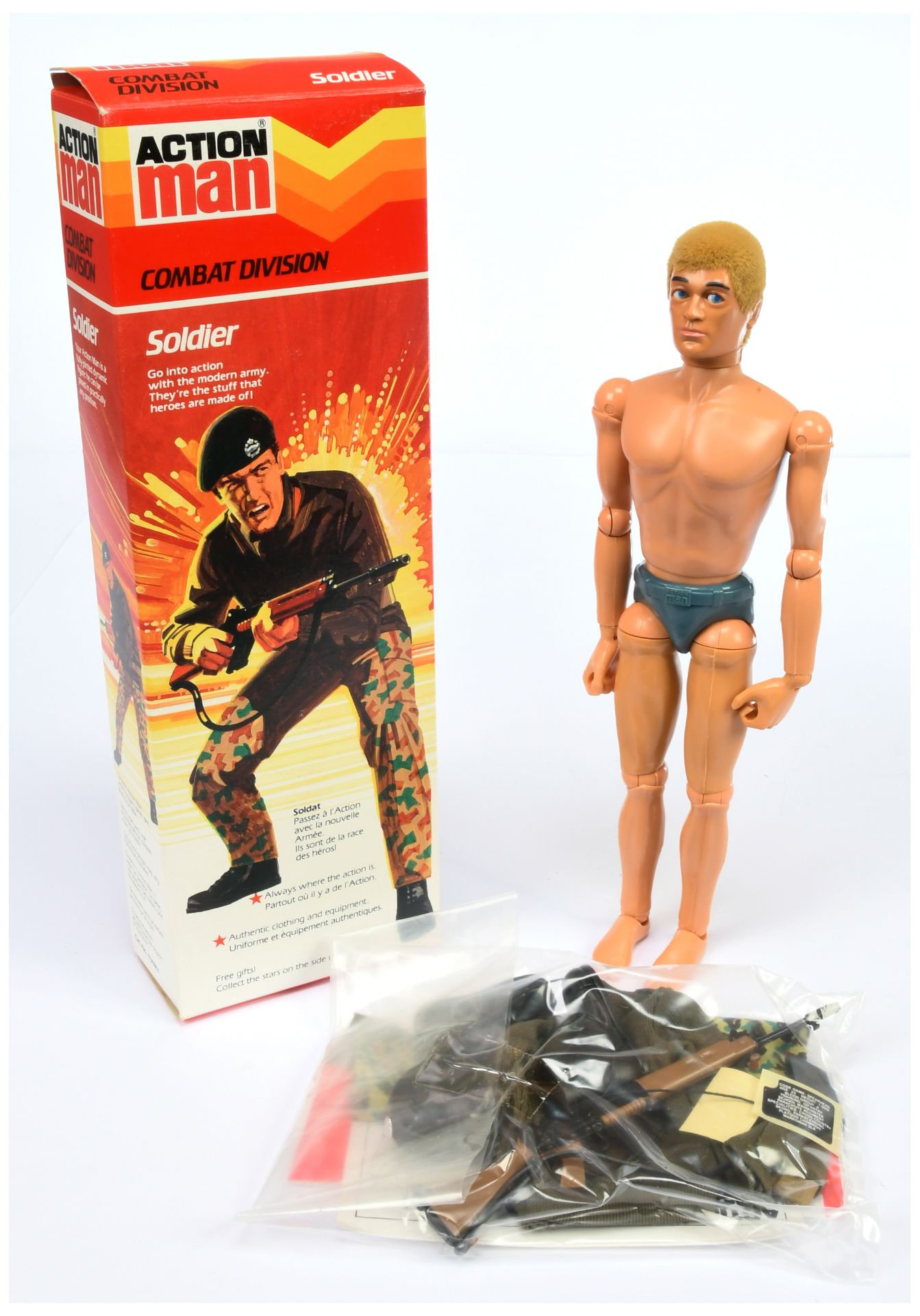 Palitoy Action Man Vintage Combat Division Soldier - dynamic body with combat uniform and SLR rif...