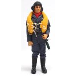 Palitoy Vintage Action Man 'Battle of Britain' Pilot, dark flock hair, blue pants, eagle-eyes, gr...