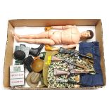 Palitoy Action Man vintage, unboxed group to include undressed flock head, gripping hands figure ...