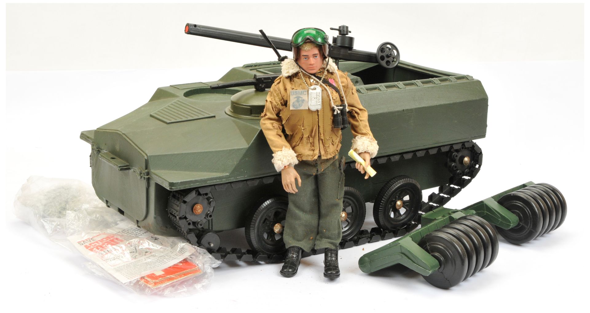 Palitoy Action Man Vintage pair includes (1) loose flock head figure dressed in USMC outfit - jac...