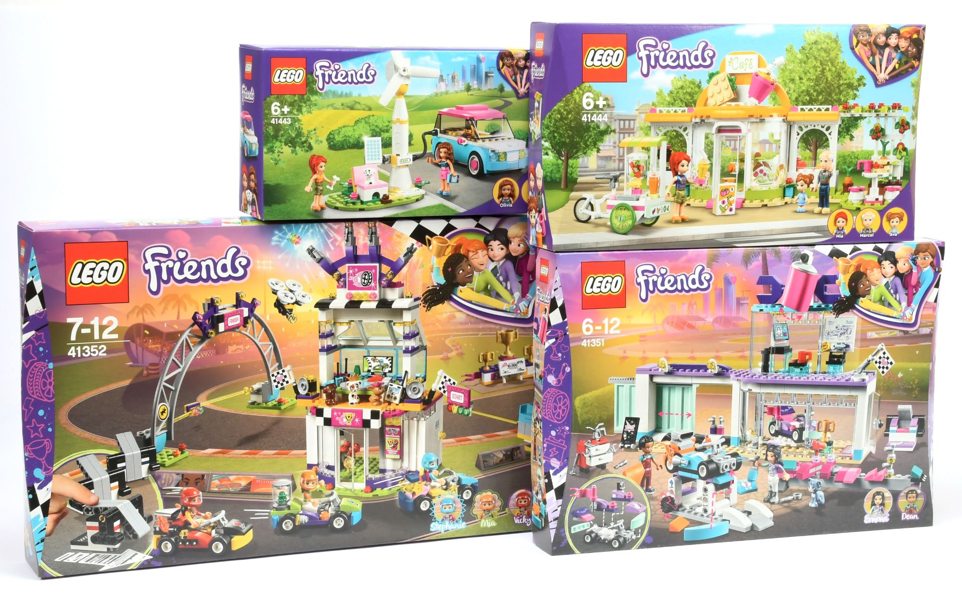 Lego Friends sets x 4 includes 41351 Creative Tuning Shop, 41352 The Big Race, 41443 Olivia's Ele...