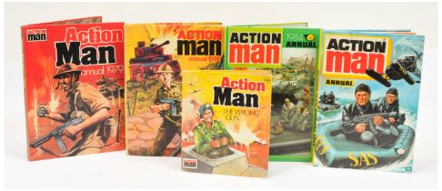 Action Man Annuals including 1979, 1980, 1984, 1985 and 'The Wrong Gun adventure book - generally...